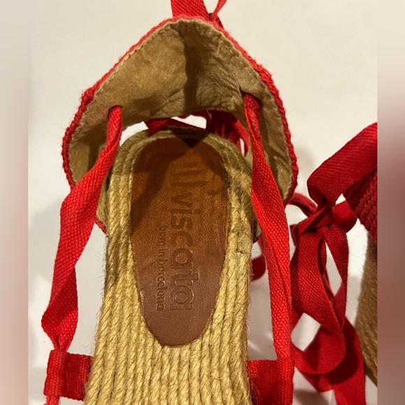 Viscata Barcelona Tamariu Red Canvas Wedge Espadrille Strappy Sandals - Picture 9 of 13
